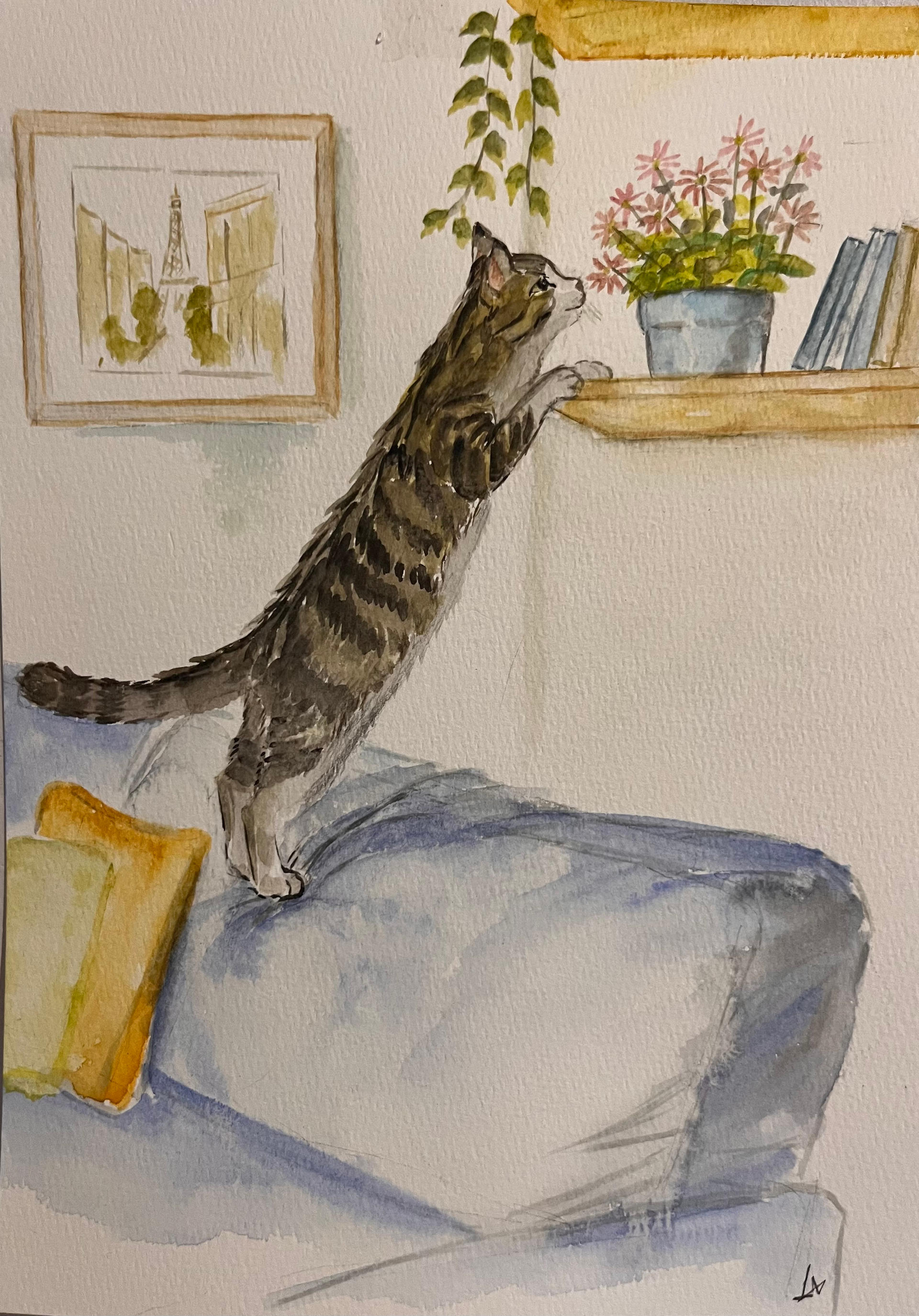 Curious Cat and Blooming Shelf